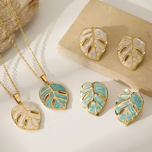 New Style Monstera Leaf Drop Oil Jewelry Set, Unique Design, Versatile Necklace & Earrings for Women