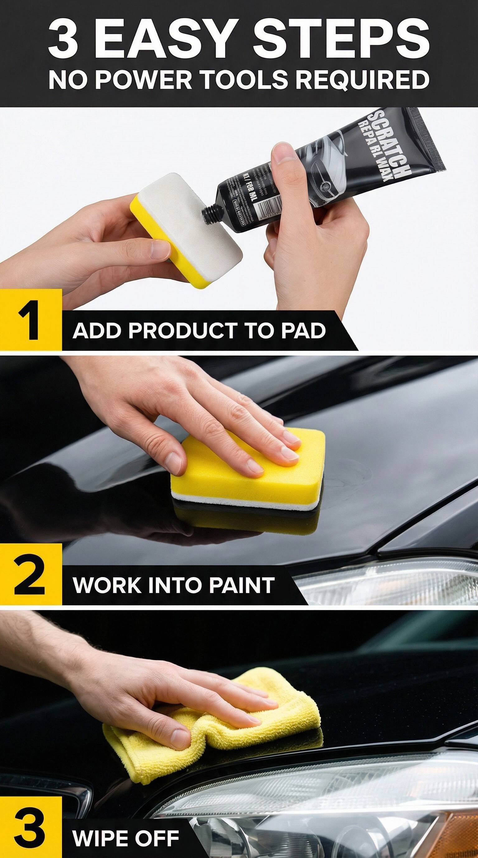 NUAN Car Scratch Repair Paste – Restores Paint From Scratches/Oxidation/Stains, Safe For All Finishes, White & Black Variants, Includes Sponge + Towel. Car Maintenance Essential.