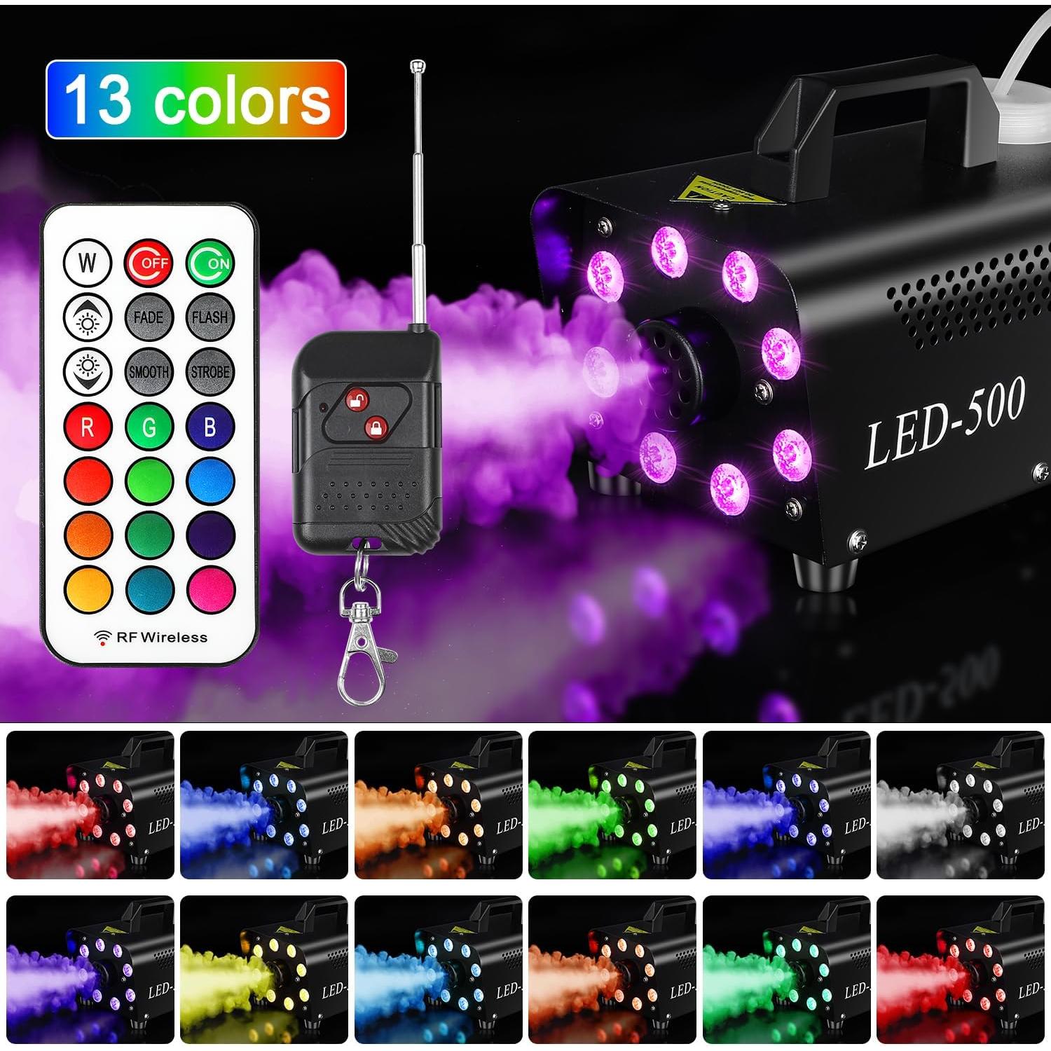 Upgraded Fog Machine Smoke Machine with 13 Colorful 8 Led Lights, 500W and 2000CFM Fog with Wired  Remote Controls,  for Indoor Outdoor Wedding, Halloween, Party and Stage Effect