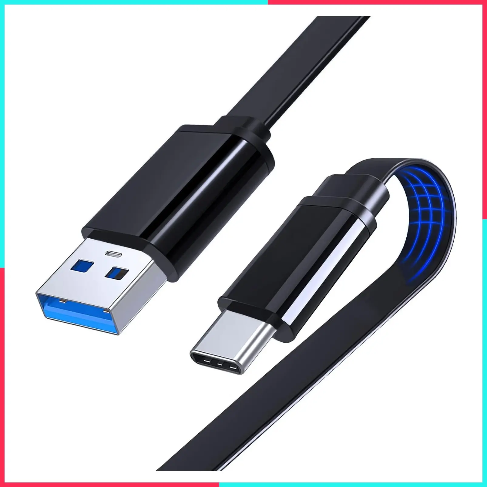 1M Flat USB-C to USB-A Android Auto Cable 10Gbps Data Sync Charging Cord