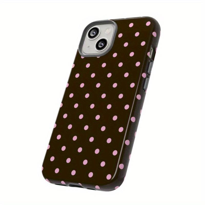 Cute Pink Polka Dot Phone Case Suitable for IPhone 11, 12, 13, 14, 15, 16, 17,pro Proma, Fashionable Brown Polka Dot Protective Cover for IPhone 15/14/13 Pro Max/Plus, Exclusive for Women and Girls, Durable Anti-drop Full Coverage Lightweight Design 35460