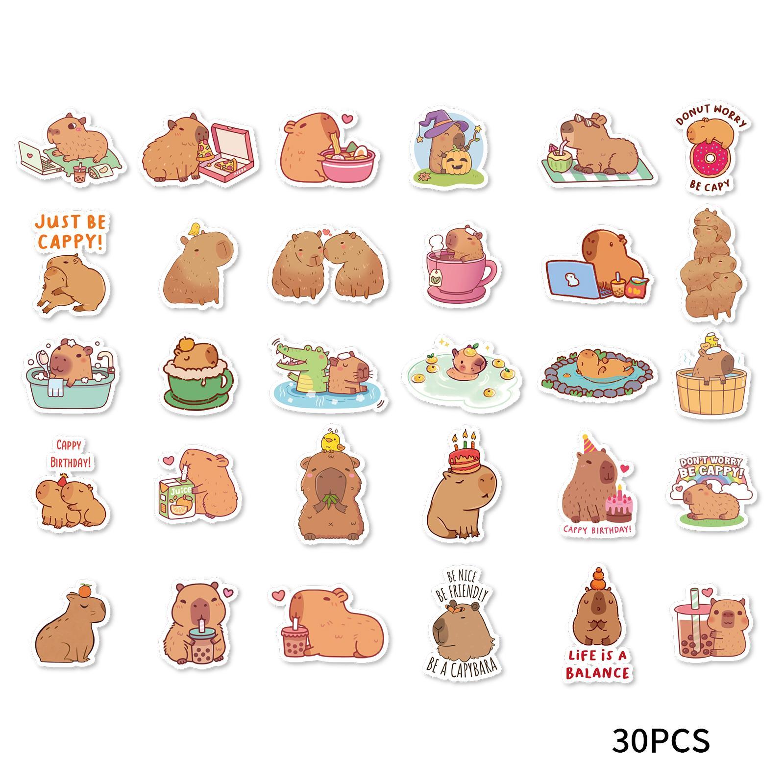 30pcs Capibala, Duck, Penguin and Other Cute Animal Print Stickers for Notebooks, Water Bottles, Suitcases, Kids Stickers