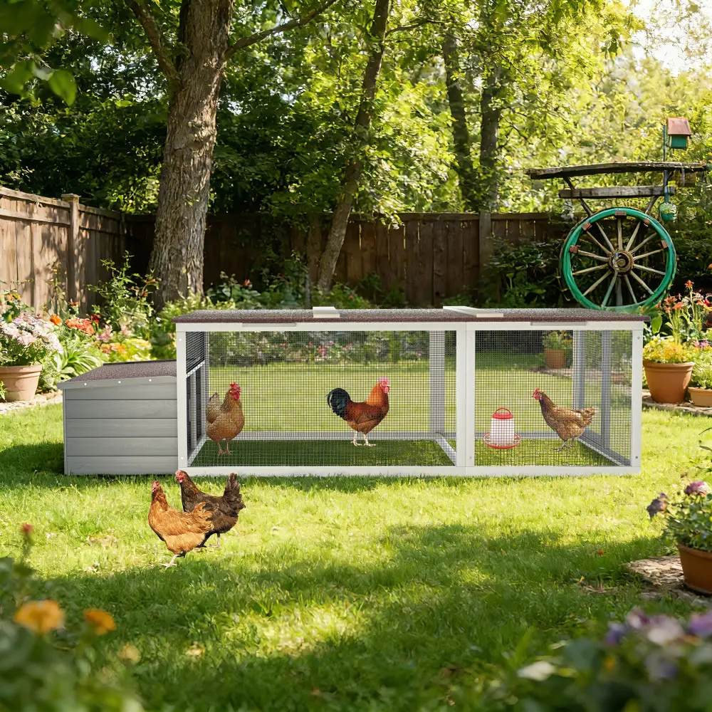 Wooden Large Chicken Coop with Run, 20.93 Sq Ft Outdoor Poultry Cage, Weatherproof Asphalt Roof, Nesting Box & Secure Lock for Backyard Farm Animal Use