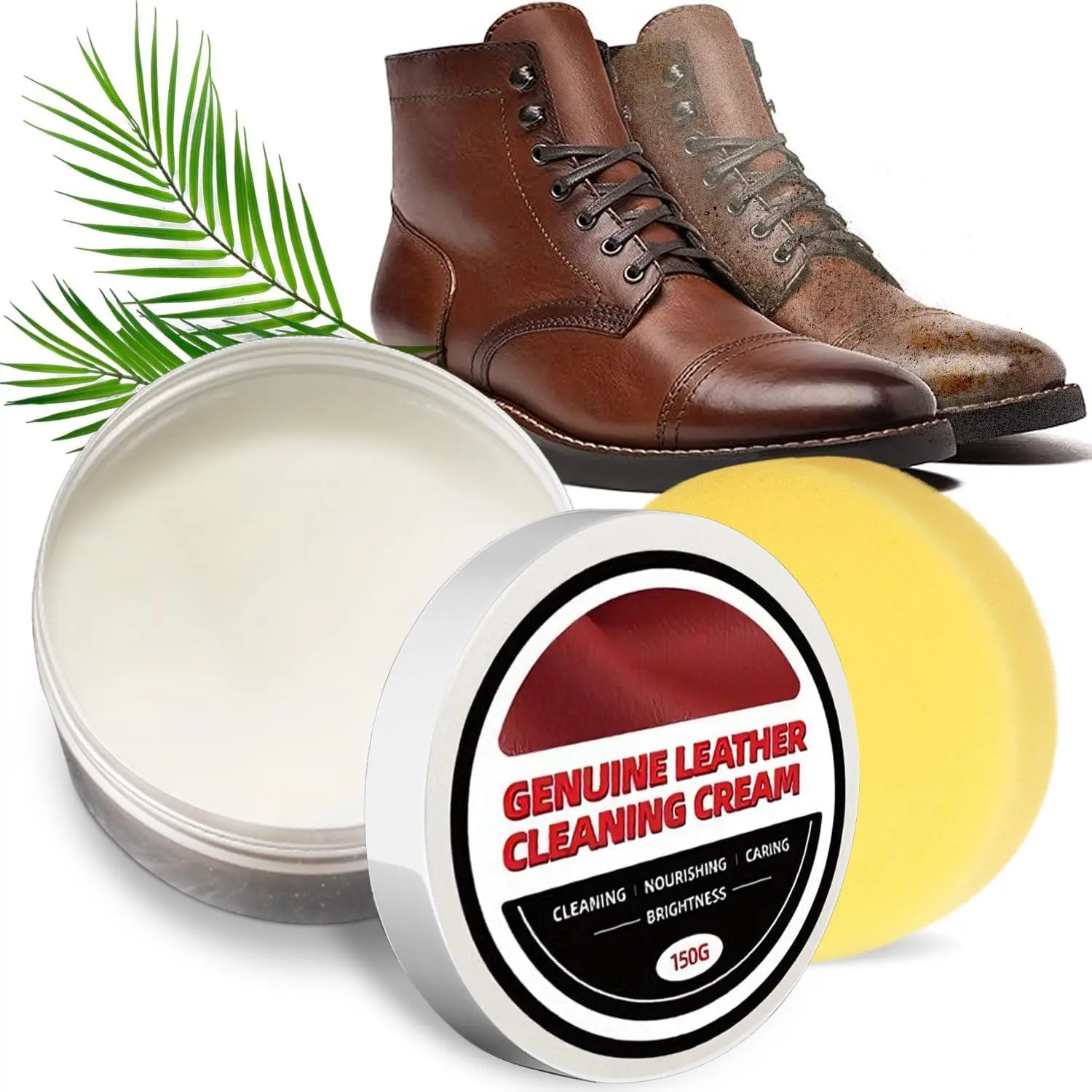 Leather Conditioner & Cleaner Paste with Coconut Oil,  Leather Care Balm for Boots Shoes Bags Jackets Furniture, Softens Restores Protects Full Grain Smooth Leather-5.3Oz