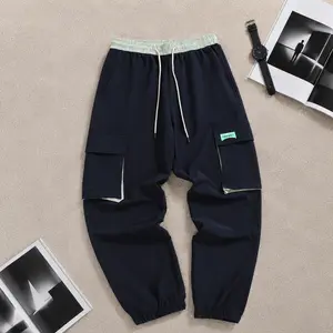 Men’s Navy Mint Contrast Cargo Joggers Color Block Elastic Drawstring Waist Tapered Street Pants, Techwear Y2K Utility Style, Viral Outfit, Clean Fit, Summer Trend 2026, Everyday Wear valkyrie Alphabet Print Loose Sweatpants