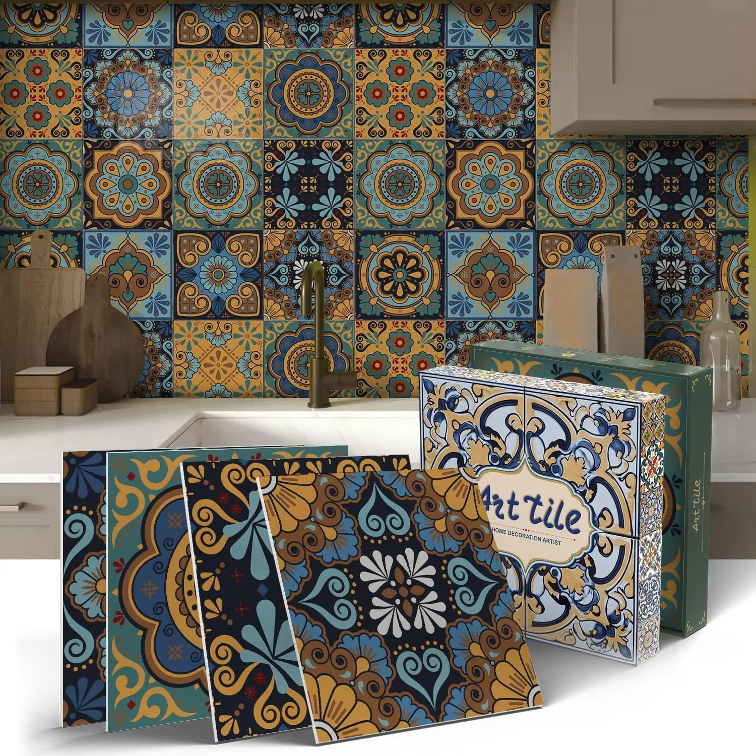 Peel and Stick Backsplash for Kitchen, Self Adhesive Tile  Mexican  Tile Stickers for Bathroom Cabinets DIY  Decor (12 Sheets 6x6 inches)