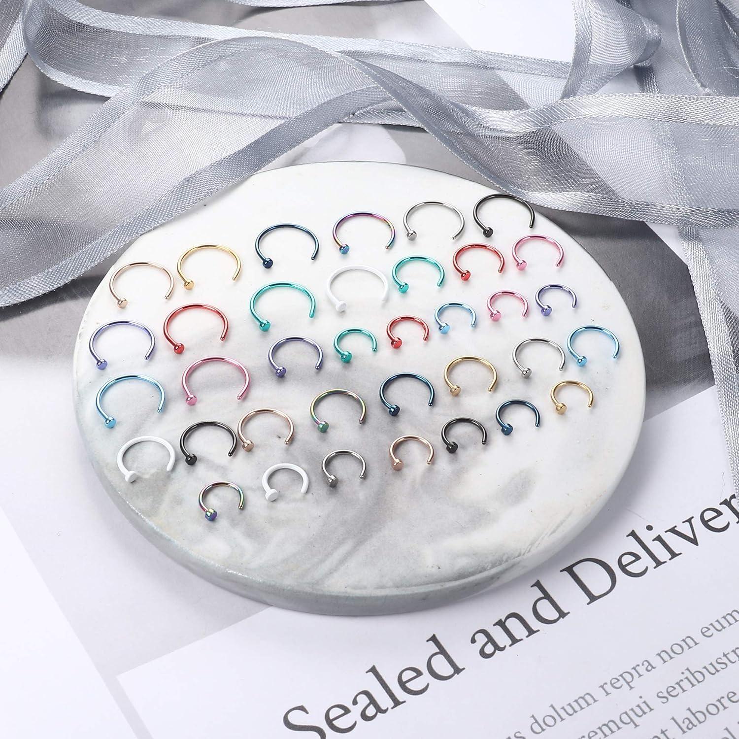 FINREZIO 20G 36PCS 316L Stainless Steel Nose Ring Hoop Nose Piercing Jewelry for Women and Men Colored Hoop Nose Ring 6mm 8mm 10mm 12mm Daily