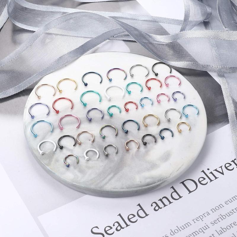 FINREZIO 20G 36PCS 316L Stainless Steel Nose Ring Hoop Nose Piercing Jewelry for Women and Men Colored Hoop Nose Ring 6mm 8mm 10mm 12mm Daily
