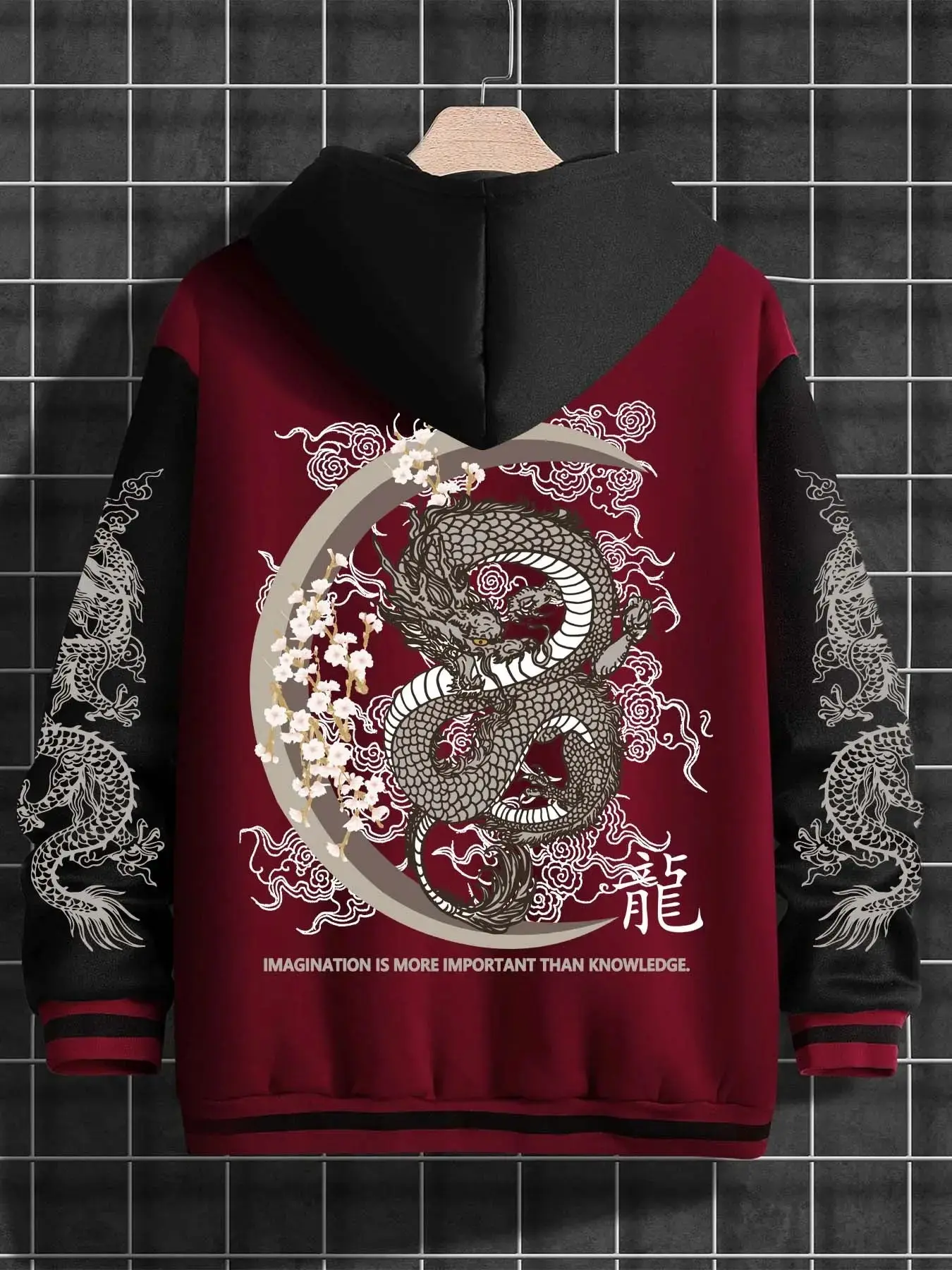 Men's Letter Print Button Flight Jacket, Dragon Pattern Baseball Collar, Long Sleeve Fall Winter Coat, Casual Fit, Perfect Gift, Menswear