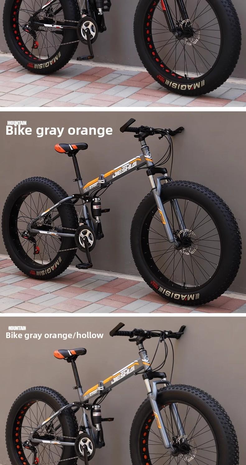 Folding Wide Tire Bicycle Large Thick Wheel Snow Bike Off-road Dual Disc Brake Shock Absorption Speed Mountain Bike for Men and Women Students