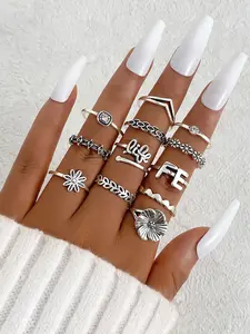 Vintage Silver Color Snake Bull Head Buddha Pattern Rings Set, Unisex Casual Finger Ring, Geometric Design Ring, Random 12 Pieces, Versatile Jewelry
