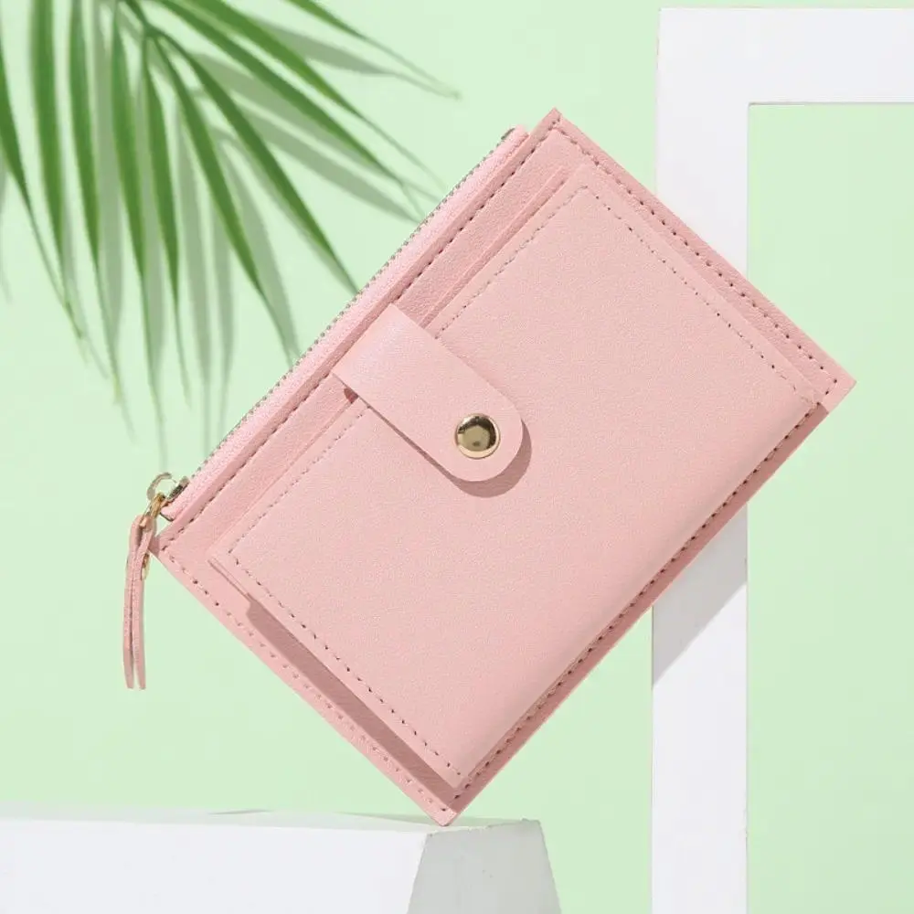 Women's Mini Wallet, Slim PU Leather Short Wallet with Snap Button Closure and Zipper Coin Pocket, Compact Card Holder with Multi Compartments for Daily Carry, Shopping, Travel, Work and Gift