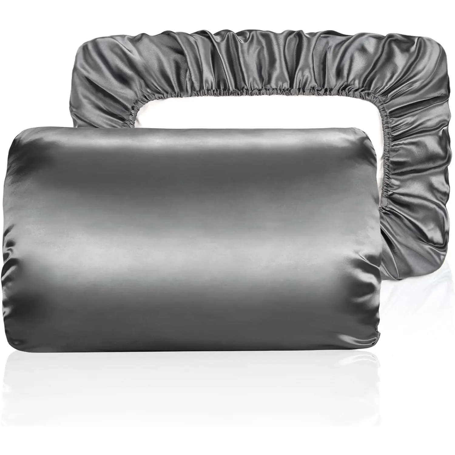 Satin Pillowcase for Hair &  Travel Elastic Band Cooling Satin Pillowcases - Satin Pillow Case Cover Pillow Cases Standard Size , Dark Grey