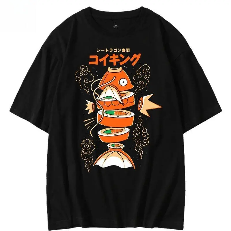 Unisex Japanese King Carp Magikarp Sushi Sashimi Cotton Streetwear Short-Sleeve Casual T-Shirt, Loose Plus-Size Summer Trend Top for Men and Women, Shortsleeve, Menswear, Round Neck, Tshirt