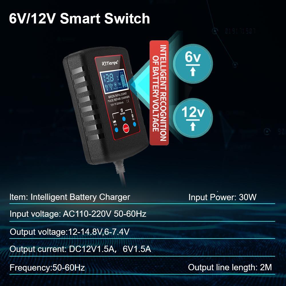 Smart Battery Charger, 1 Count Multipurpose 6V 12V Automatic Float Charger, Car Battery Charger, Car Body Repair Tool