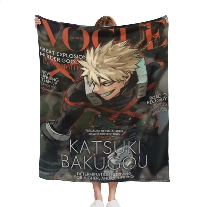Comfortable Blanket My Hero Aca-demia Bakugo Katsuki Vogue Magazine Cover Throw Blanket Fashion Anime Artwork Soft Warm Microfiber Fleece Blanket Bed Couch Decor Inches