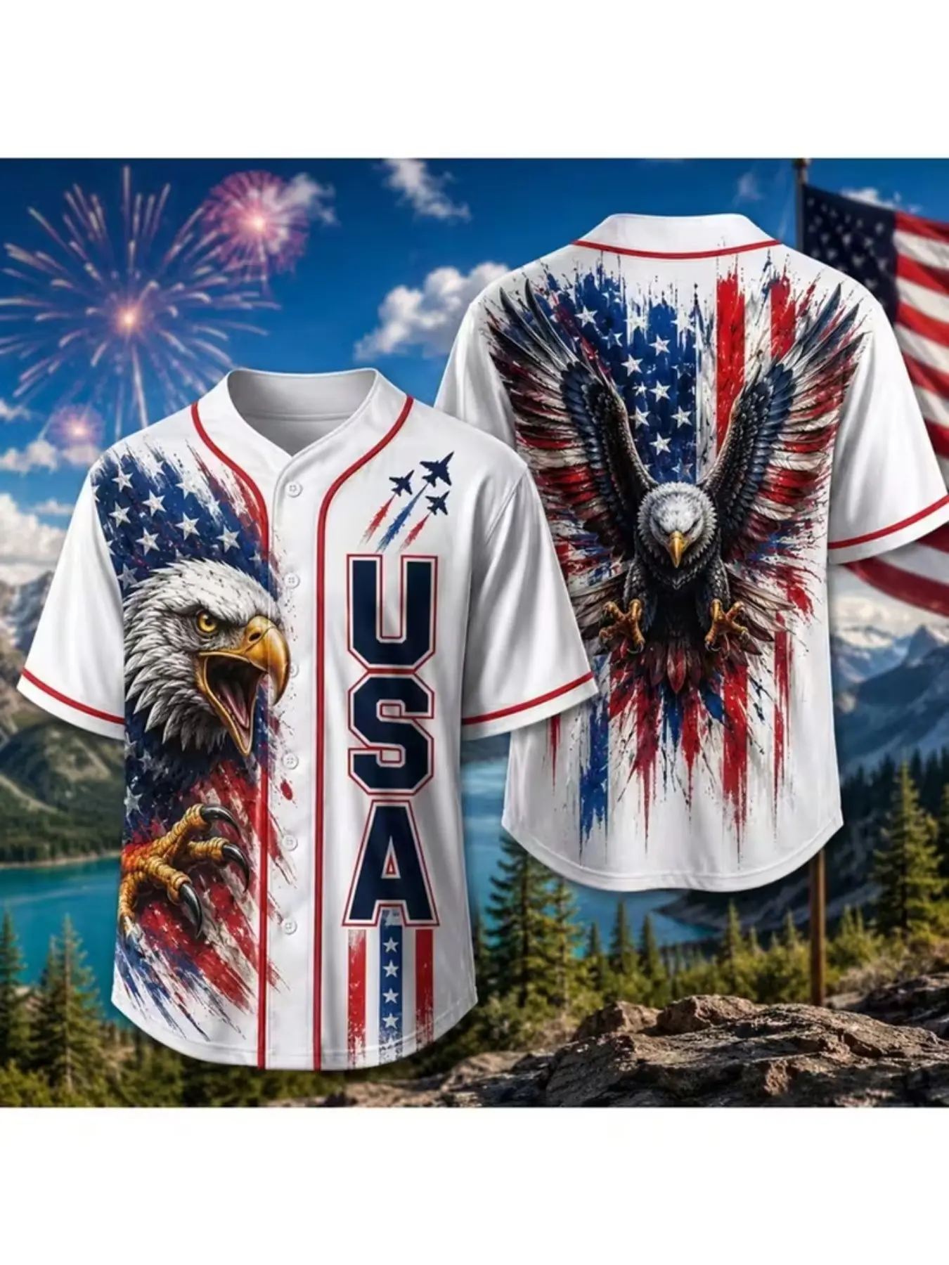 Men's Fashion Casual American Flag Baseball Jacket, Eagle Star Stripes Design, Adult Sports Wear, Independence Day, Holiday Gift