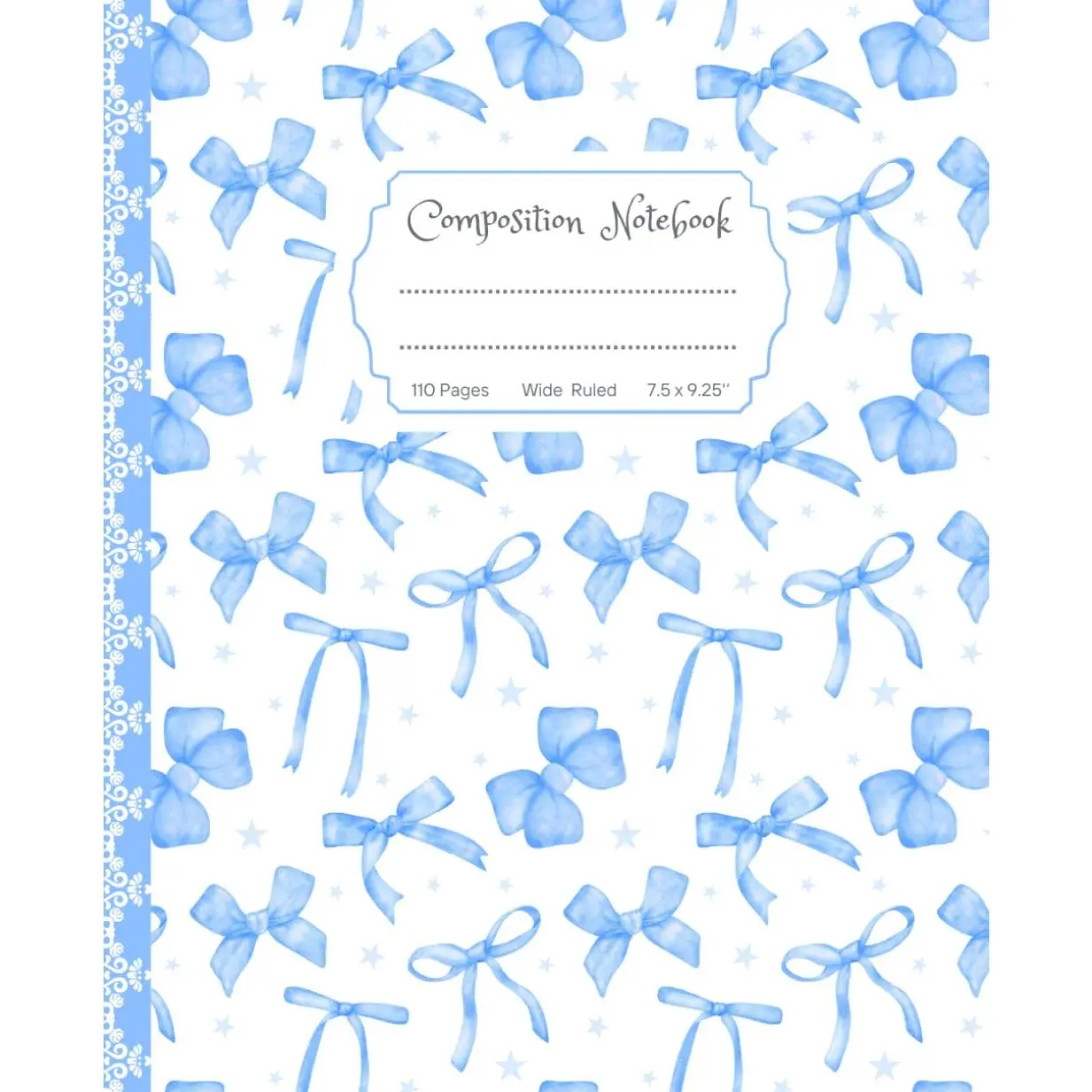 Super Cute Preppy Aesthetic Composition Notebook Pastel Blue & White  Bows: Wide Ruled Journal for Girls, , Teens; Y2K Cool Girly School  - Paperback