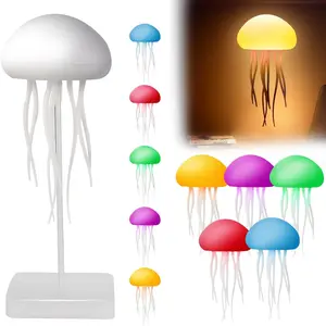 7 Color LED Jellyfish Lamp, RGB Gradient, Rechargeable, Touch Sensor, Dancing Legs, Cute Desk Lamp for Bedroom, Living Room, Hanging Base