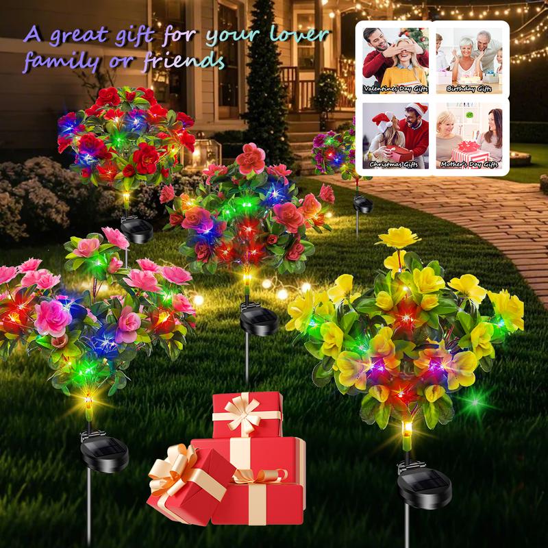 4-Pack Solar Lights, perfect as gifts for mothers. Outdoor waterproof azalea solar lights, solar azalea flower lights, outdoor garden decorations, courtyard outdoor solar lights, Independence Day decorations, and outdoor decorative items.