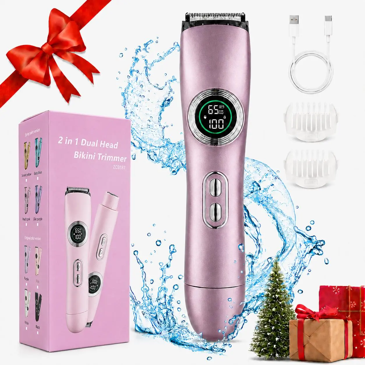 2-in-1 Adjustable Cordless Electric Men's Back Shaver & Body Trimmer Kit, Waterproof Groomer for Facial, Chin, Arm Hair, Cordless Hair Trimmer, Smooth