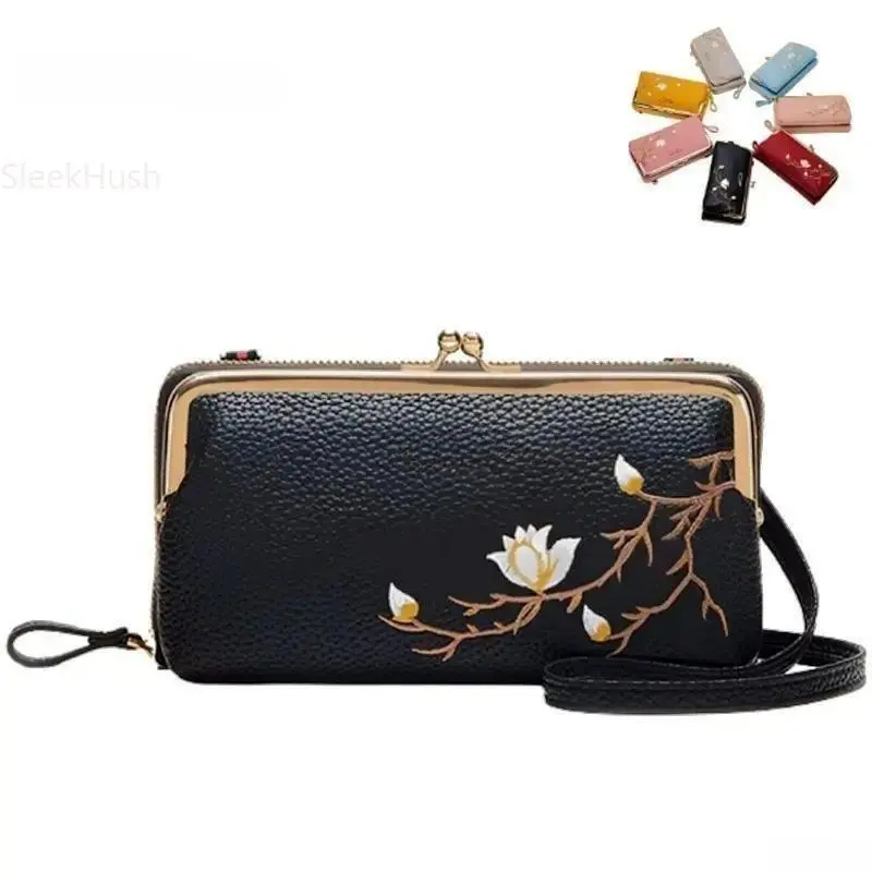 Women's Elegant Floral Embossed PU Leather Crossbody Clutch - High-Capacity Oversized Bag with Detachable Shoulder Strap, Zipper, for Everyday Outdoor Wear, Messenger Bag Functionality