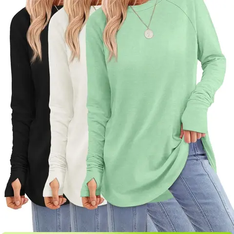 Women's Casual Basic Baggy Loose-Fit Tunic Top, Casual Plain Long Sleeve Thumbhole Shirt, Crew Neck Design, All-Season Comfortable Fabric,TikTokShopBlackFriday,#BlackFriday#