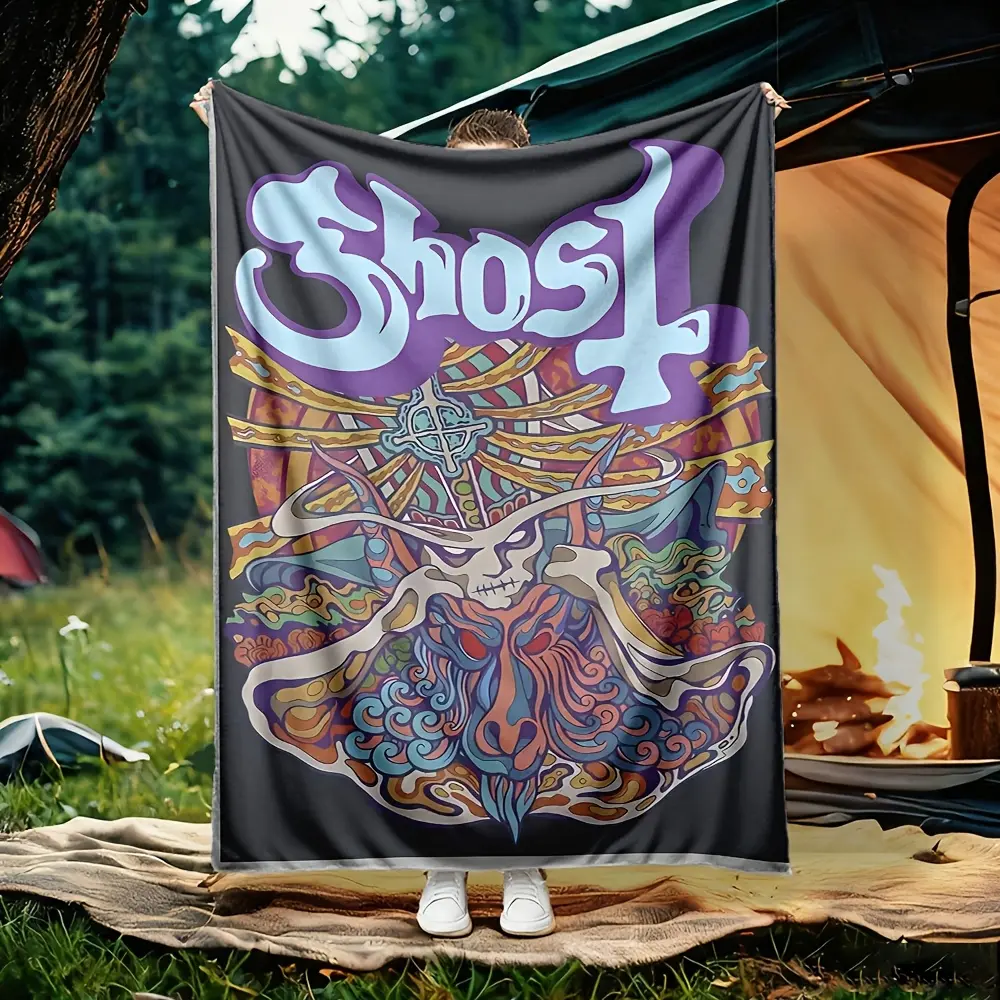 Ghost Swedish Metal Band Psychedelic Baphomet Flannel Throw Blanket Retro Hippie Art Heavy Metal Warm Blanket Gift Ghost Band Fans All Ages