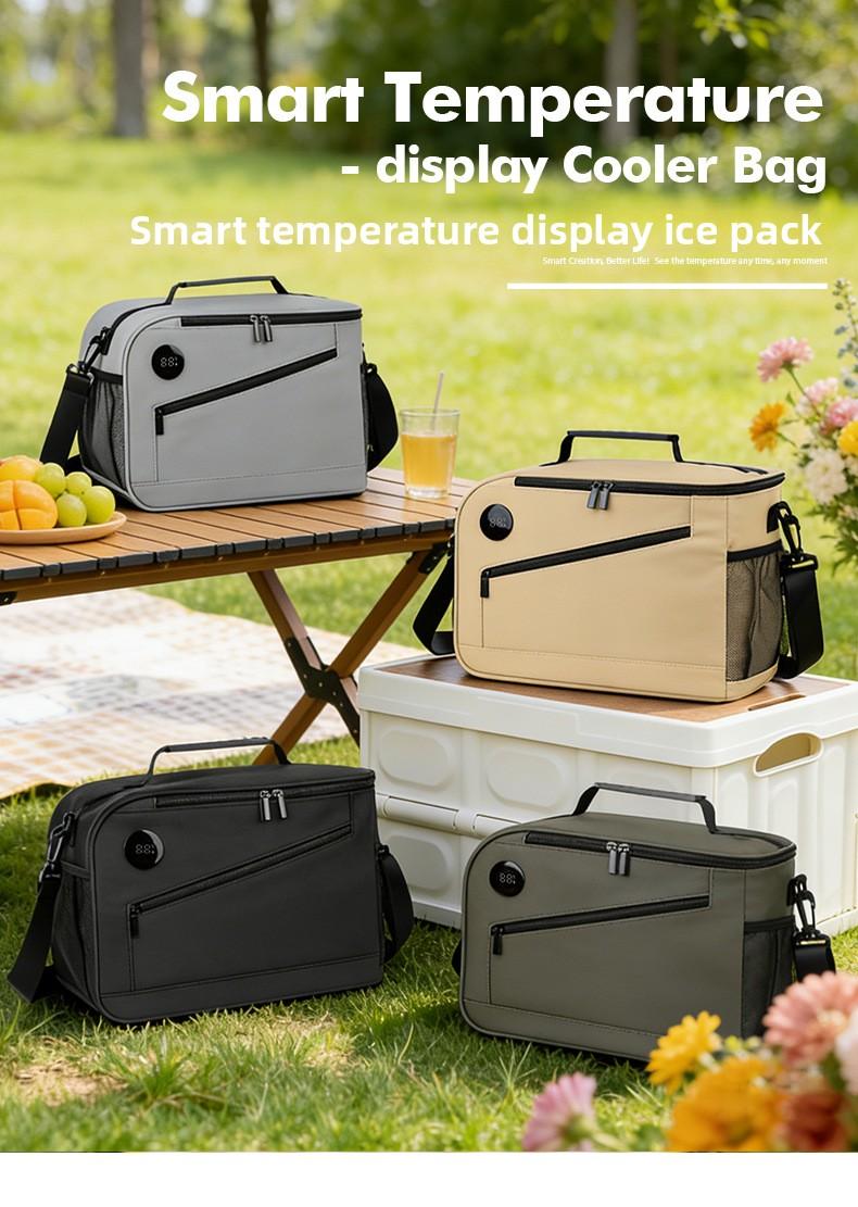 Thermometer insulated bag, outdoor fresh-keeping ice bag, large-capacity lunch bag, multi-functional lunch box storage bag, insulated picnic bag