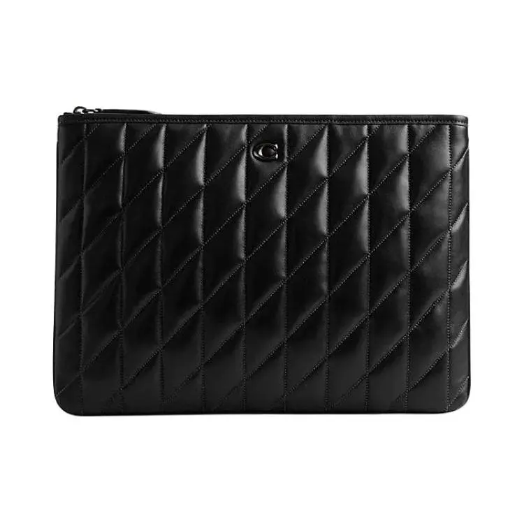 Coach Pillow 34 Striped Quilted Leather Clutch Bag for Women, Black