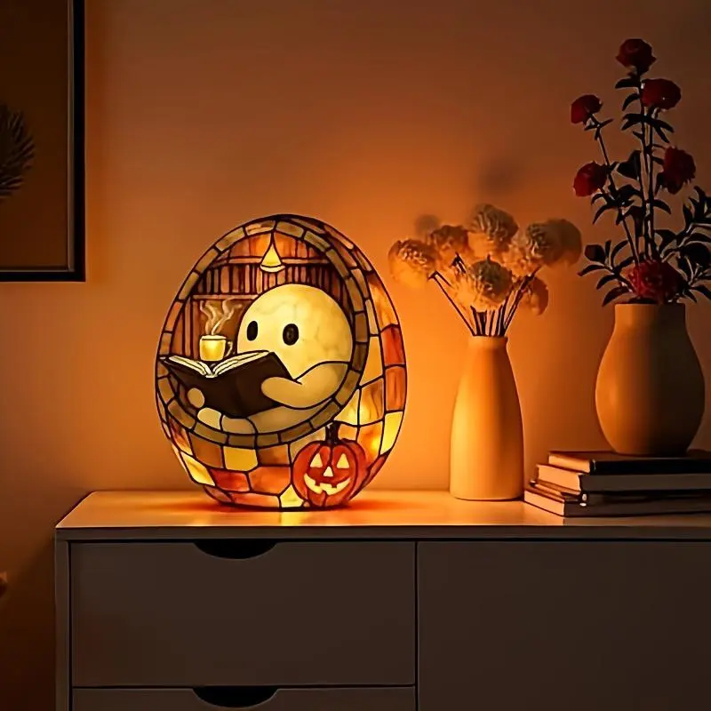 Halloween Night Light Decoration Resin Craft, Cute Fluorescent Sign for Bedroom Study Room, Gift Idea, Indoor Decorative Light