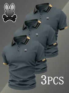 Men's Golf Polo Shirt Set, 2849 Skull Rabbit Print, Collared Stretch Casual Breathable Four-Season Comfortable Durable High-End Polo Shirts