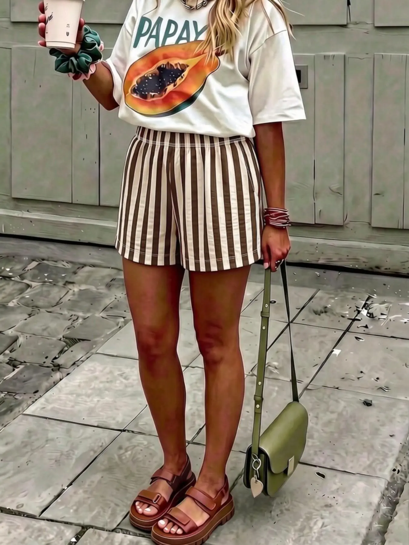 Vintage Striped Loose Casual Beach Shorts, Elastic High-Waist Soft Breathable Short Pants, Ideal for Daily Casual and Vacation Wear