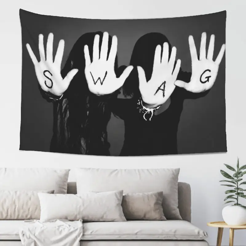 Black White SWAG Hand Print Tapestry 5ft x 3ft 60in x 40in, Y2K Aesthetic Wall Hanging Tapestry, Grunge Streetwear Photo Print Room Decor for Bedroom Dorm Living Room Studio, Indoor Outdoor Home Decor Wall Art Gift
