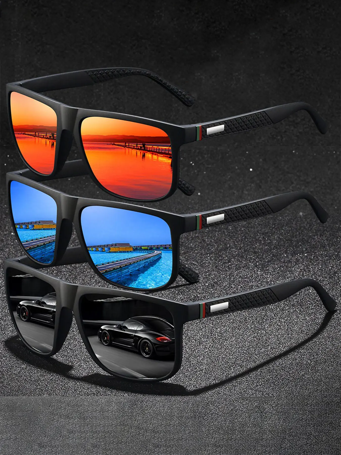 3 pairs of the latest fashionable retro checkered glasses, suitable for both men and women, with classic colored striped frame and anti slip rubber nose pad, comfortable to wear, perfect for daily leisure use such as driving, fishing, and traveling.