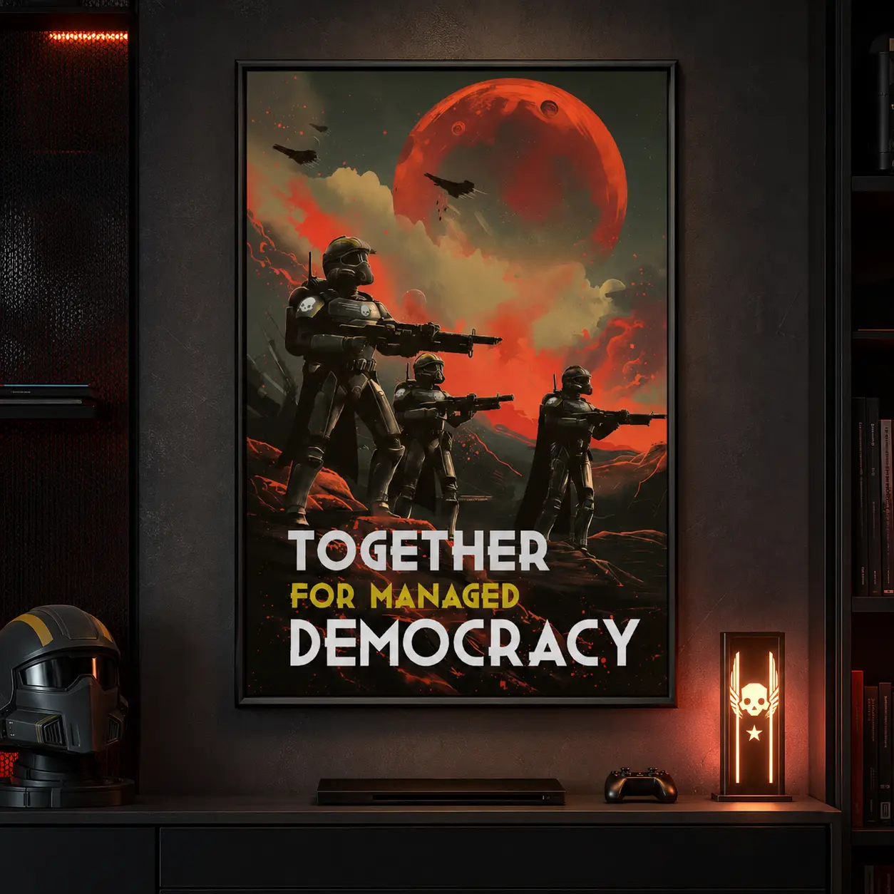 Together For Managed Democracy Video Game Poster, Helldivers 2 Game Poster, Canvas Wall Art Print, Sci Fi Gaming Room Decor for Bedroom Dorm Office Man Cave, Futuristic Action Game Artwork, Gift for Video Game Fans