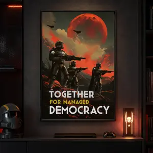 Together For Managed Democracy Video Game Poster, Helldivers 2 Game Poster, Canvas Wall Art Print, Sci Fi Gaming Room Decor for Bedroom Dorm Office Man Cave, Futuristic Action Game Artwork, Gift for Video Game Fans