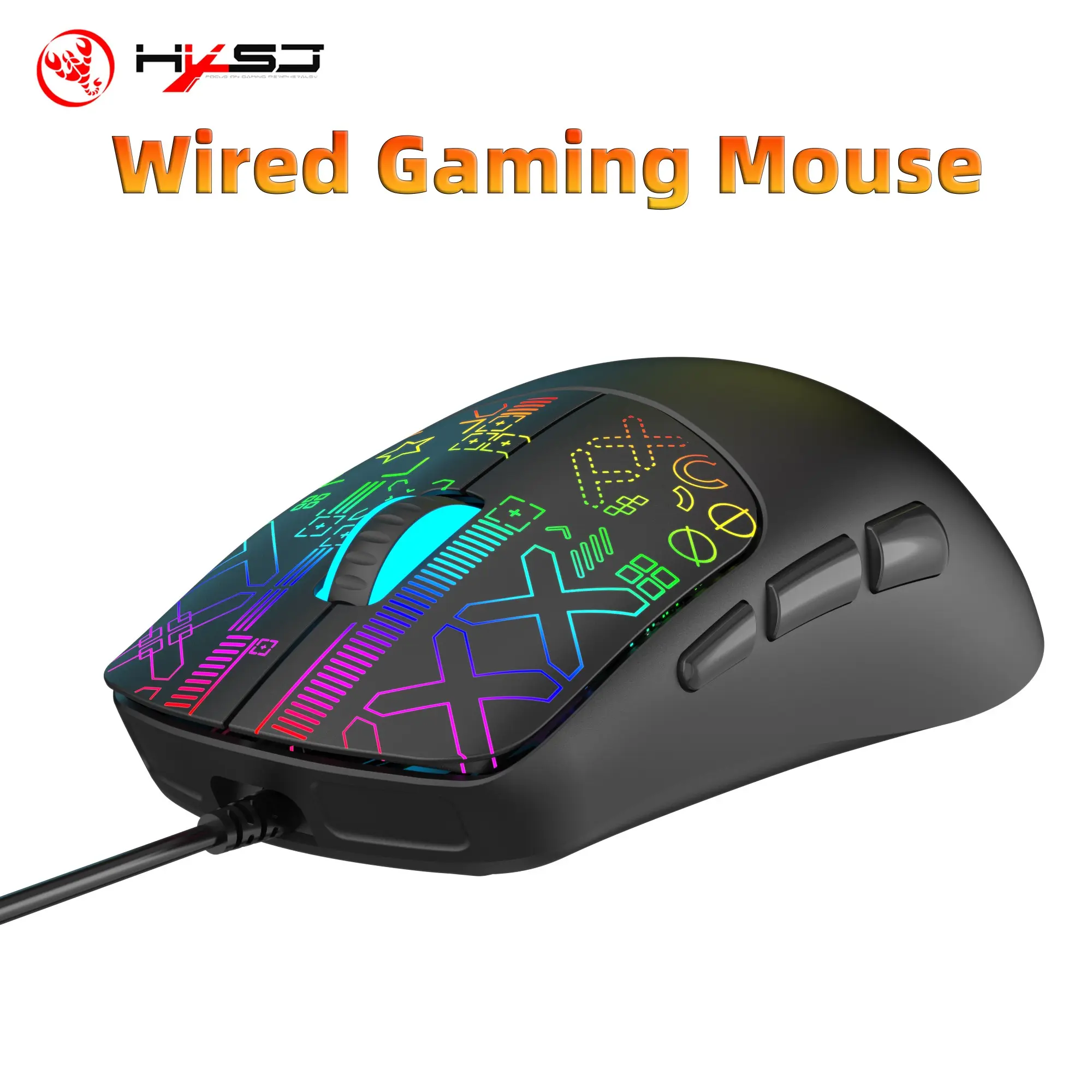 New Hxsj-S100 Wired Mouse, Laser Engraved Glow Craft, Cool Lights, Gaming Office Mouse, Suitable for PC, Laptop Computer, Gaming Pc Accessories