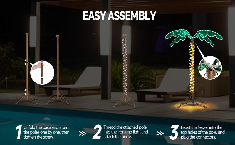 Karlhome 7FT Lighted Palm Tree Christmas Tree, Outdoor for Outside Patio Pool Yard Holiday Decor, Artificial Light up with Lifelike Leaves and Rope LEDs