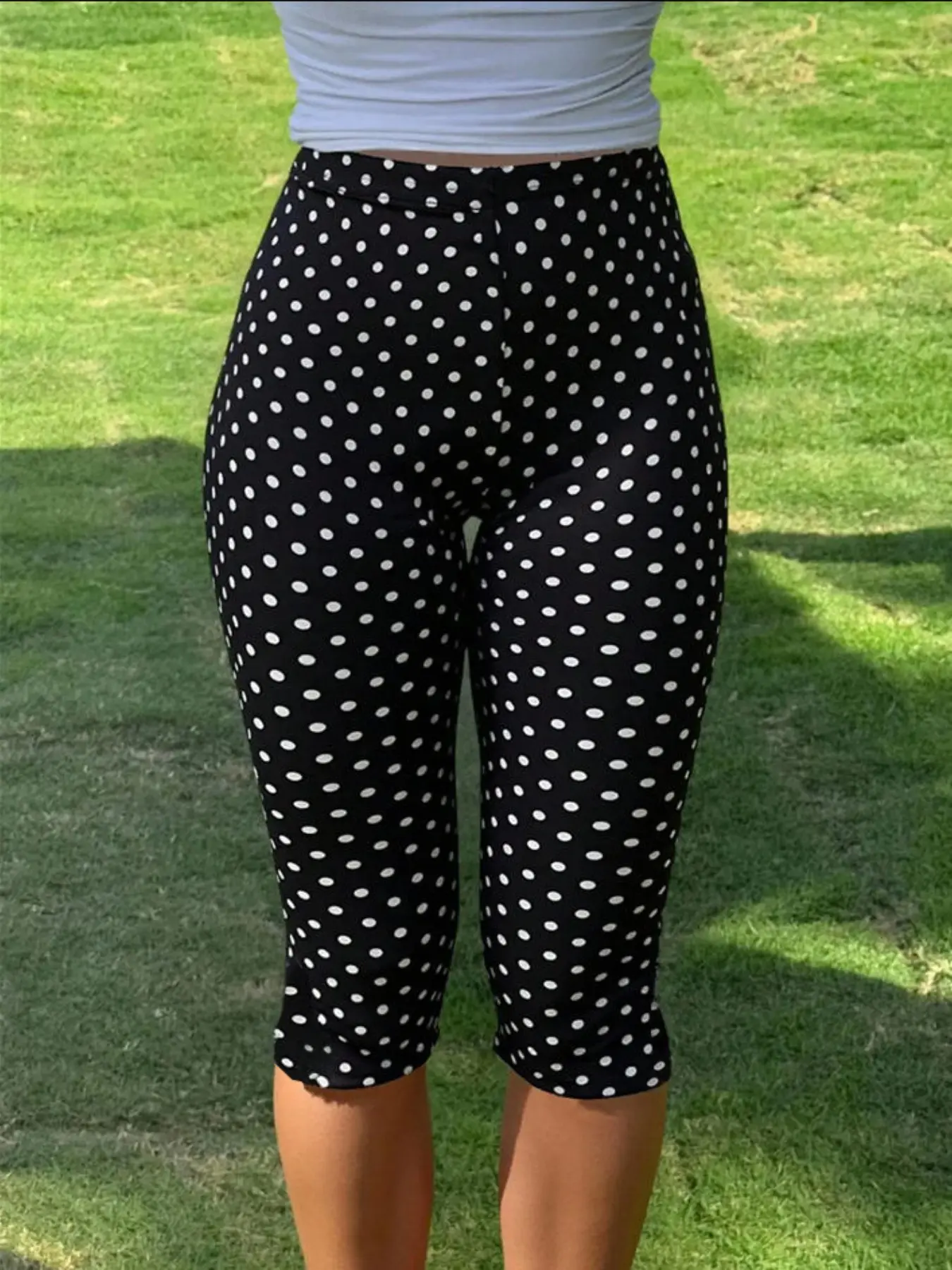 Retro -And- Polka Dot Capri Pants, High-Elastic Soft Lightweight Fabric, Breathable and Non-See-Through, Summer Bottom