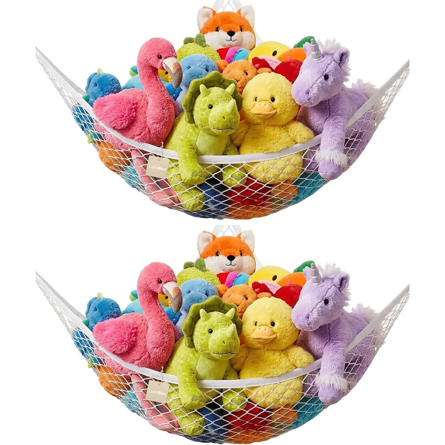 Stuffed Animal Net Hammock for Plushie Toys, Stuffed Animal Hammock Corner for Kids' Room Decor, Ideas for Organizing Stuffy Collection, White, XL (82.6" x 43" x 43")-Pack of 2