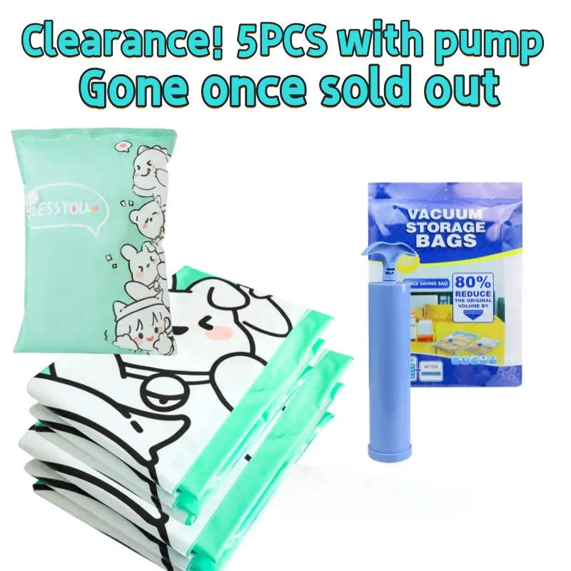 Clearance! 5-Piece Set with Air Pump, Clothes Compression Bags, Reduce Clothing Volume by 80%, Essential Storage Solution