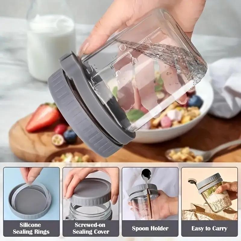 12oz Glass Salad Jar with Spoon, Portable Overnight Oatmeal Cup, Reusable Yogurt Container for Breakfast, Healthy Eating Containers, Perfect Gift for Holidays