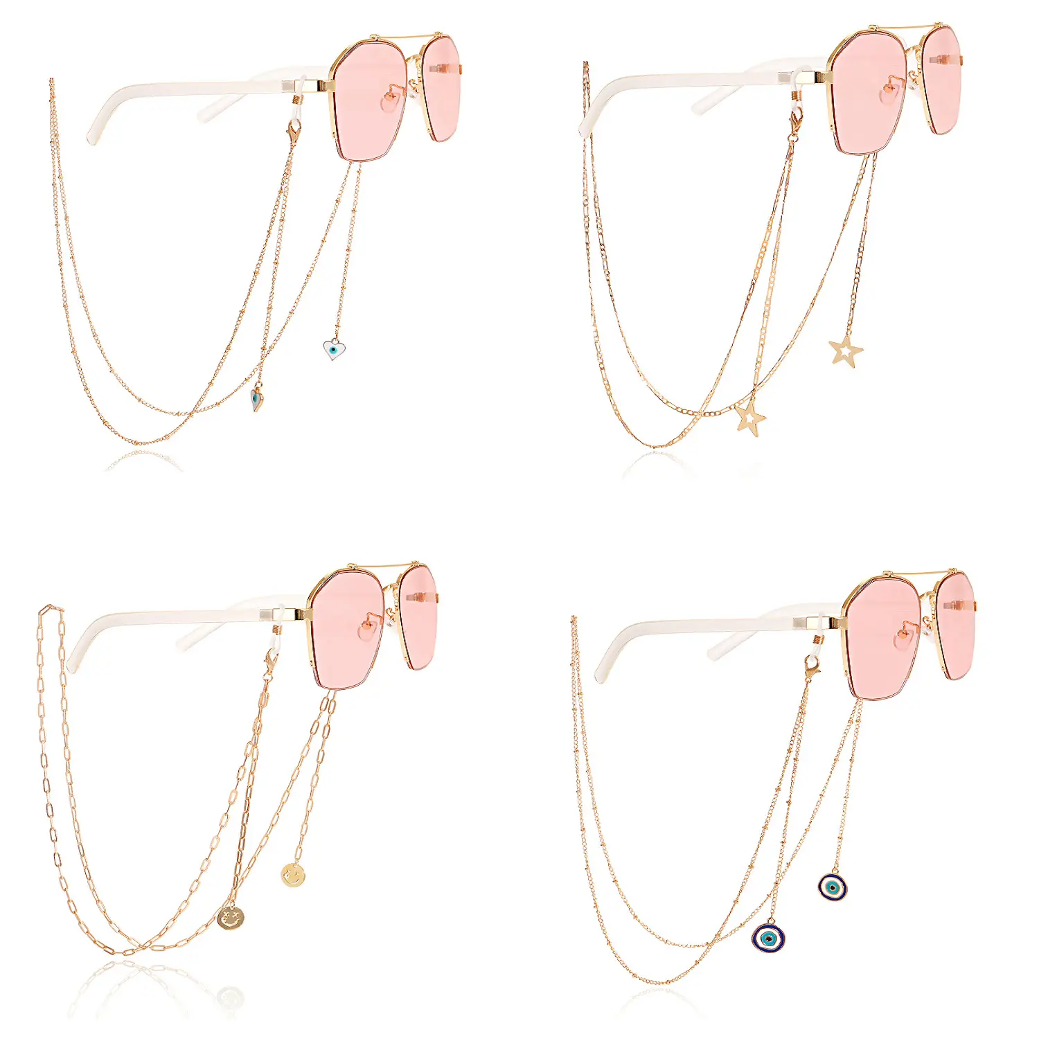 Decorative Gold-Tone Eyeglass Chain for Women, Multi-Layer Glasses Lanyard with Evil Eye, Star & Pearl Pendants, Anti-Lost Sunglasses Strap, Accessories For Women, Decorative Protective Glasses Chain & Lanyards