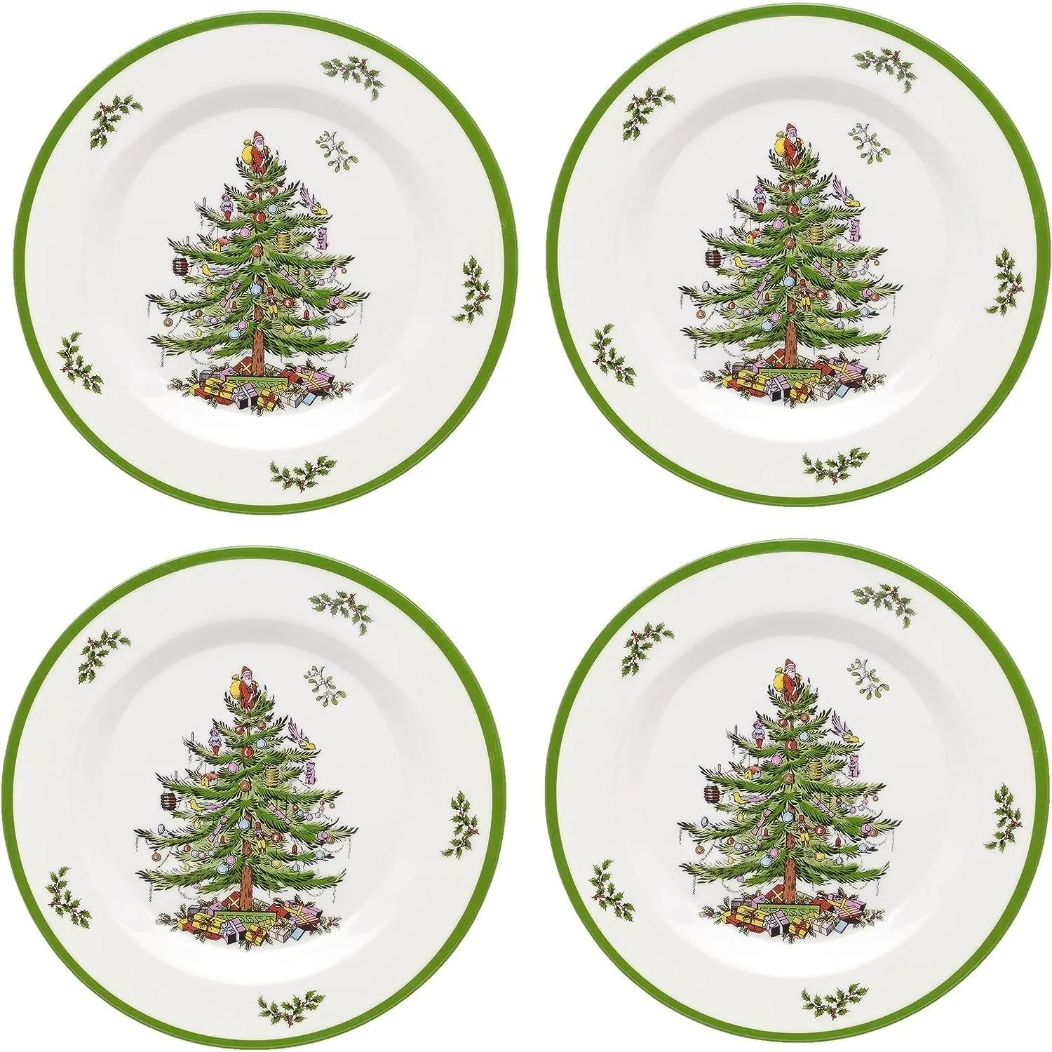 Christmas Tree Melamine Salad Plate (Set of 4) - 8 Inch Shatterproof Serving Plate for Holiday Meals, Holiday Party -  Tableware for Indoor & Outdoor Use, Dishwasher Safe Dinnerware
