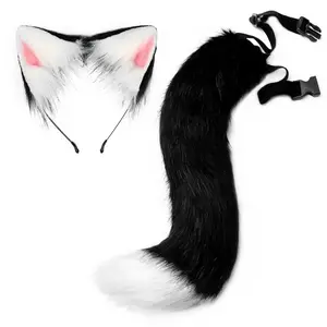 Halloween Cosplay Fox Fur Tail Costume Accessory, Animal Tail Cat Ear Headband, Halloween Party Dress Up Props, Cute and Realistic Design