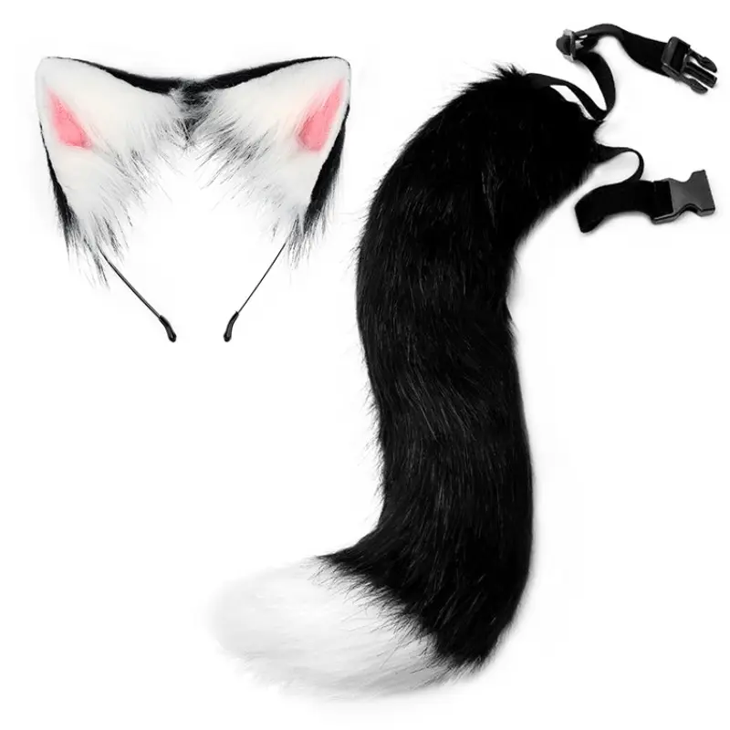 Halloween Cosplay Fox Fur Tail Costume Accessory, Party Accessories, Animal Tail Cat Ear Headband, Halloween Party Dress Up Props, Cute and Realistic Design
