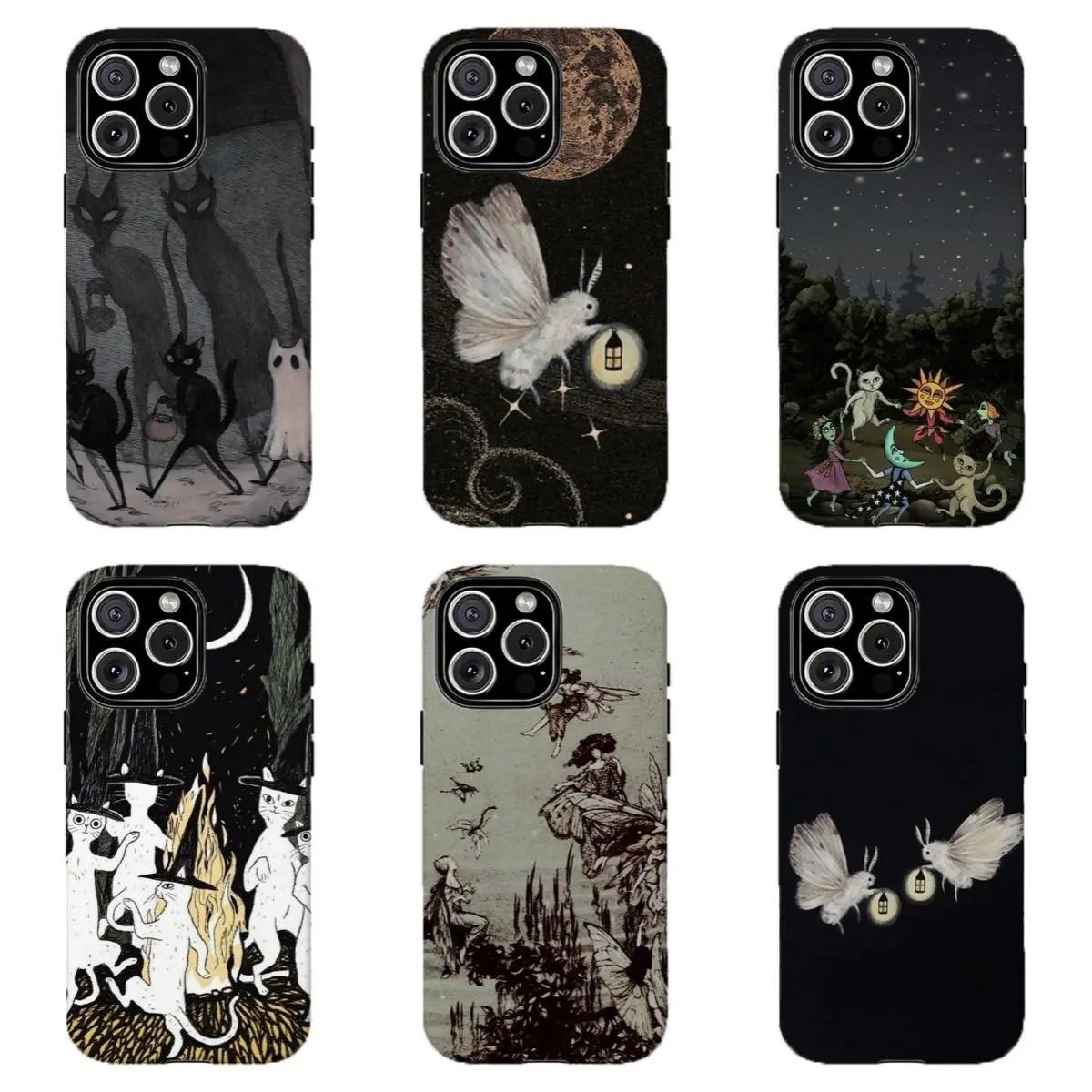 Dark Cottagecore Witchy Cat & Moth Phone Case | Grunge Whimsigoth Aesthetic, For iPhone 11 12 13 14 15 16 17 Pro Max For Samsung S26 S25 S24 S23 S22-Gift For Her/Him/Anime lovers