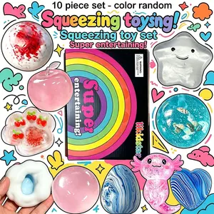 10 piece set - Q bounce Fidget toy bag - squeeze toy, soft and cute squeeze toy, slow rebound sensory squeeze toy, Decompression squeeze, used for relaxation, Halloween/Christmas party gift bag filling, school classroom reward supplies -color random