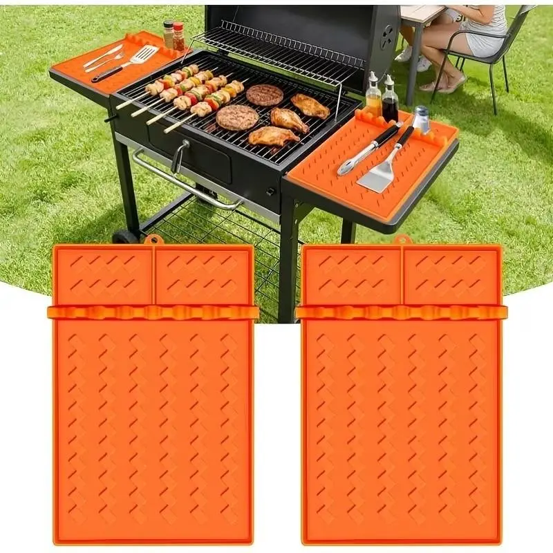 Two-Pack Silicone BBQ Mats, Compatible with Silicone Baking Pans, Waterproof, 16.5x11.5 Inches, Outdoor Grill Accessories, Grilling Supplies, Grill Accessories For Outdoor Grill, Barbecue Accessories